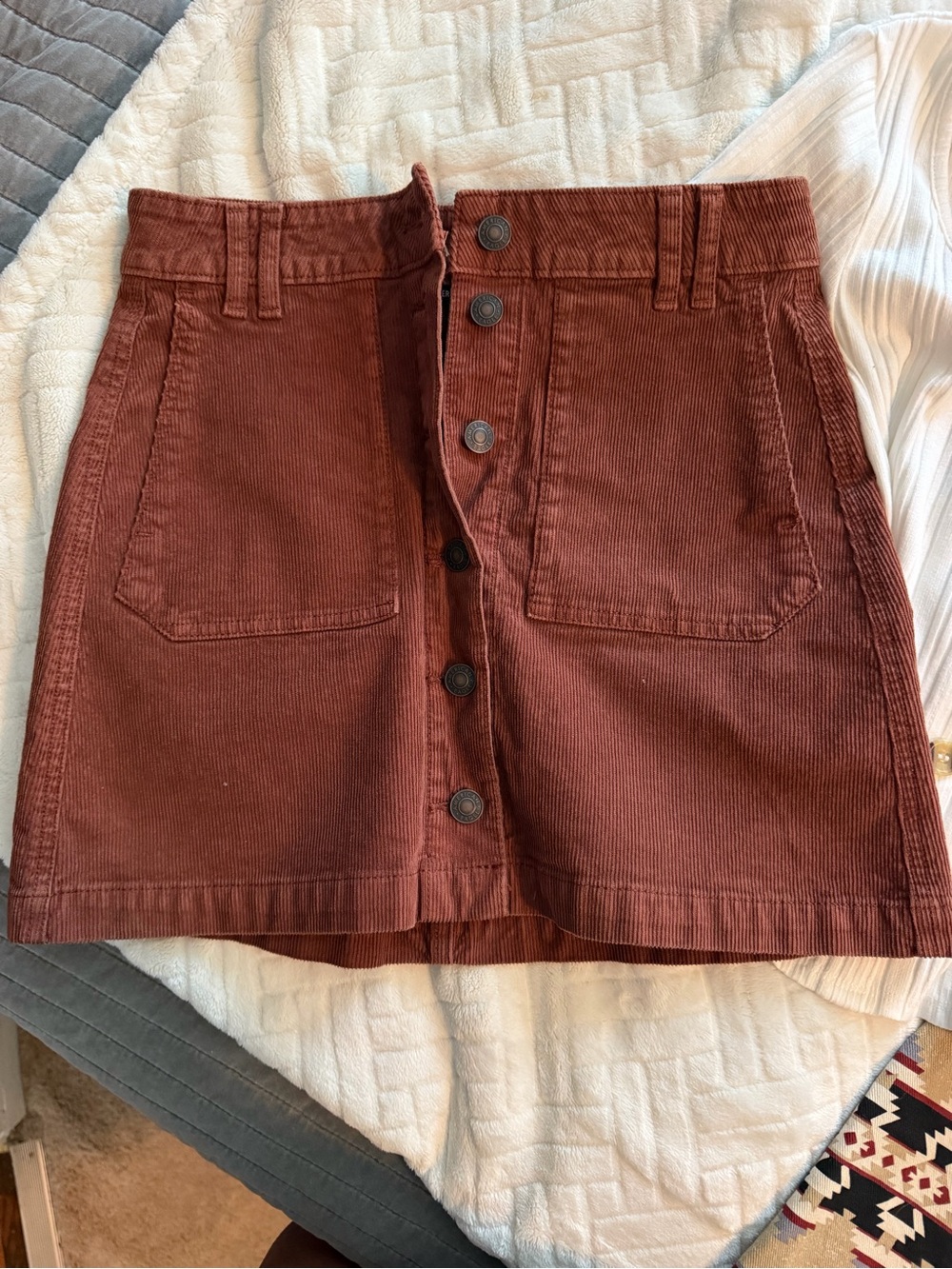 American Eagle Outfitters Corduroy Button-Front Mini Skirt - Rust